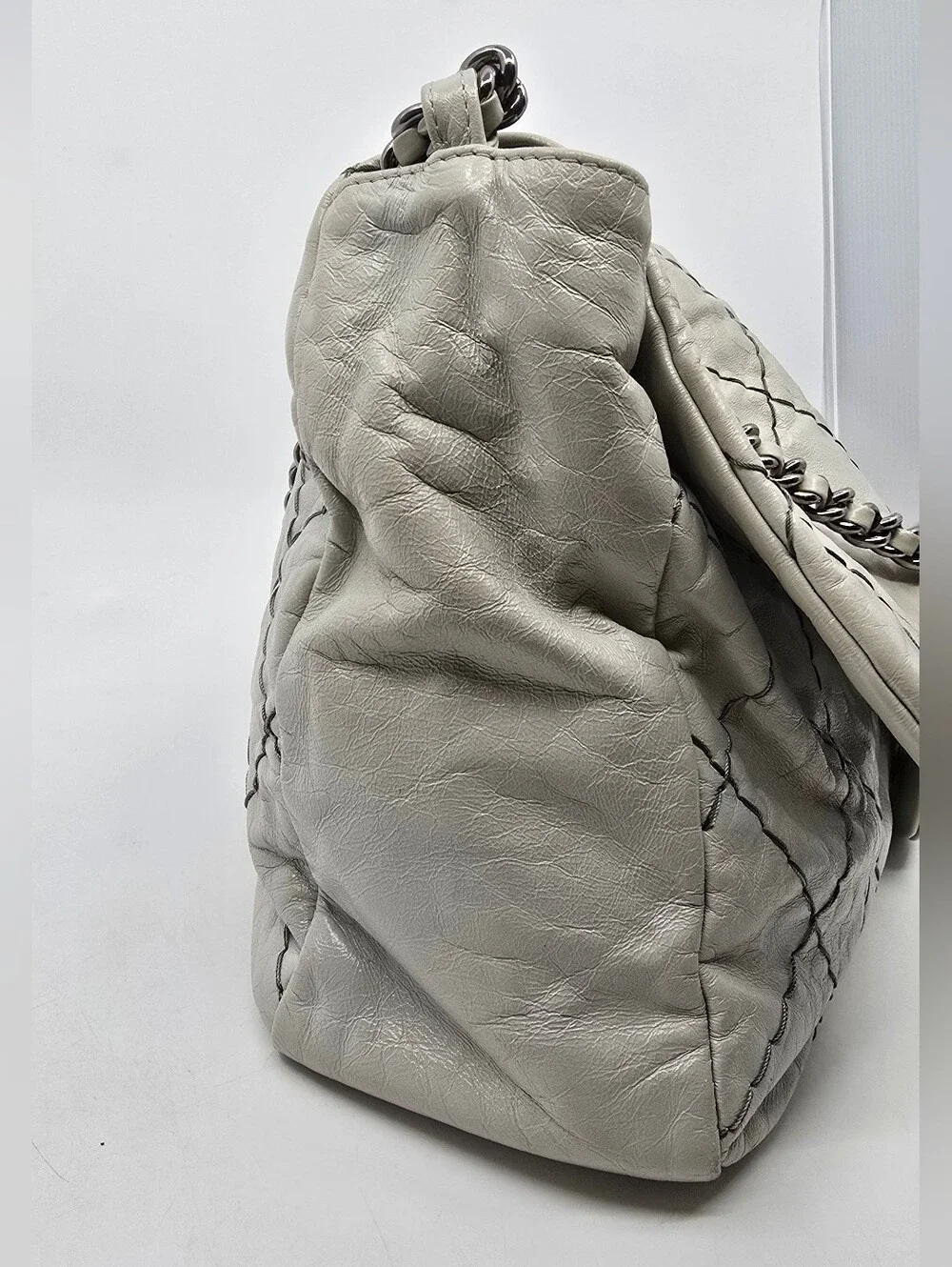 Chanel (2010) Glazed Goatskin Double Stitch Flap Maxi Bag